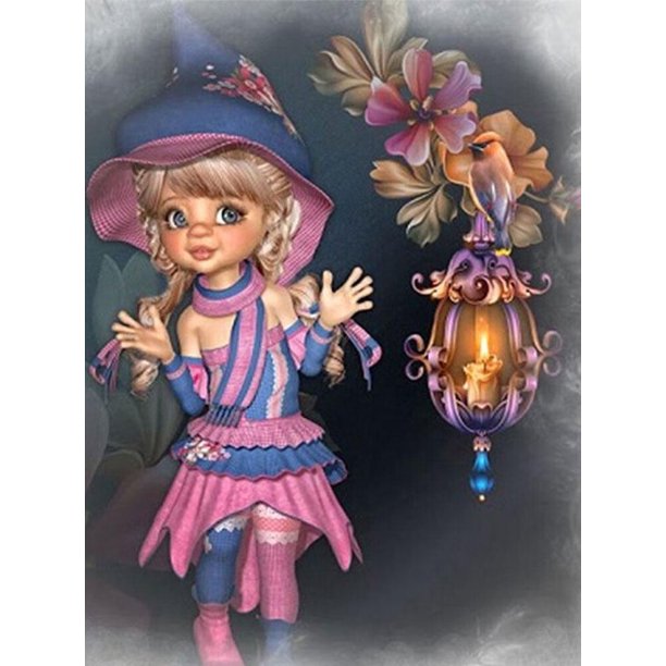 Juego de pintura de diamante 5D DIY para niños y adultos de 30x40 cm: bruja adolescente, manualidades de punto de cruz con bordado de diamantes completo, juego de pintura de diamantes con diamantes de