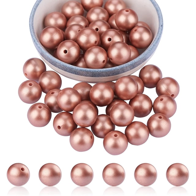 50 cuentas de silicona redondas de 15 mm para la fabricación de llaveros, bolígrafos y otros artículos de joyería (oro rosa).