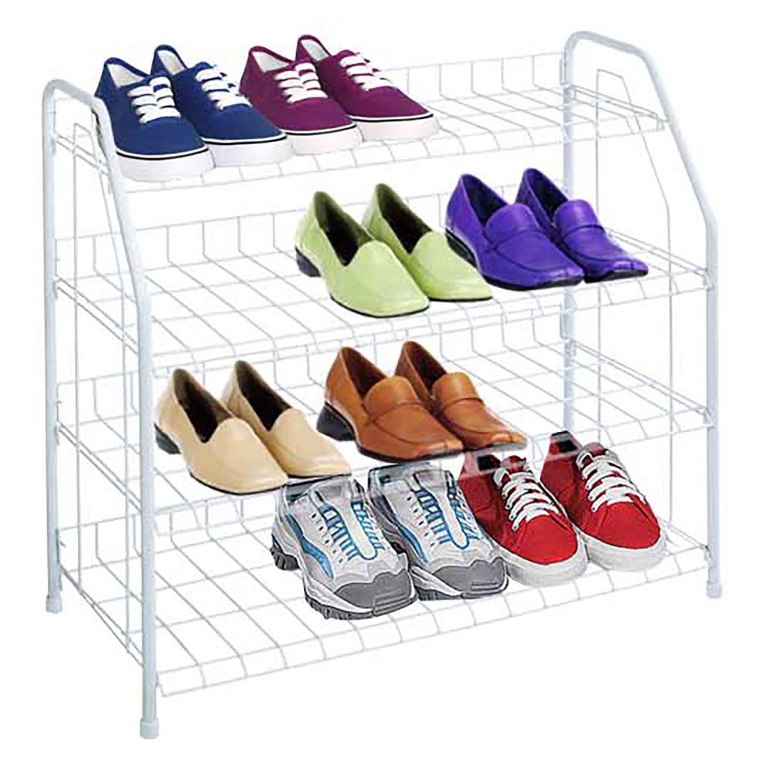 4 Tier Wire Enamel Coated Steel Shoe Rack, White