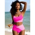 thumbnail image 7 of SHEWIN 2 Piece Swimsuit for Women High Waisted Color Block Bikini Set Spaghetti Straps Bathing Suits Summer Beach Outfits, 7 of 7