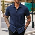 thumbnail image 2 of Inleife Mens Shirts Men Casual Solid Color Button Short Sleeve Turndown Collar Blouse Shirt, 2 of 6