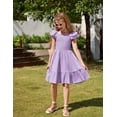 thumbnail image 5 of Arshiner Lilac Dress for Girls Off Shoulder Double Pleated Sleeve Smocked Easter Holiday Tween Dresses Size 10-12, 5 of 8