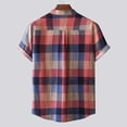 thumbnail image 4 of QUINDOS Short Sleeve Hawaiian Shirt Men Summer Button Down Casual Cotton Linen Shirts Plaid Loose Vacation Beach Shirts, 4 of 8