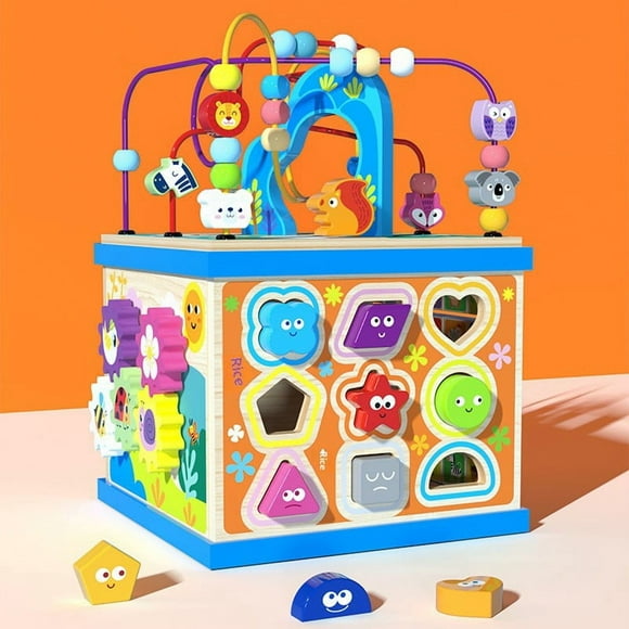 Wooden Educational Activity Chest for Kids Ages 4-6: Compact 24x22x23.5cm Travel-Friendly Toy with Bead Maze, Scenario Matching & Problem-Solving Games – Durable, Colorful Design to Boost Motor