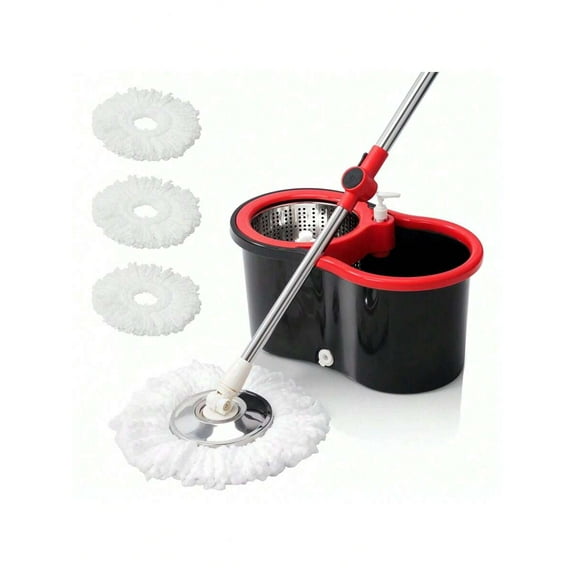 Spin Mop And Bucket Set, Mop Bucket Set, School Bathroom, 360° Rotating Mop Bucket System With 3 Microfiber Mop Replacement Heads And 61-Inch Stainless Steel Adjustable Handle.
