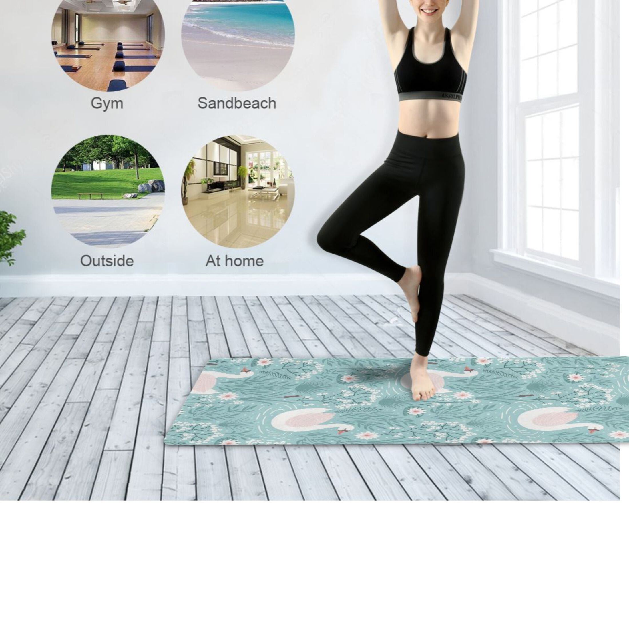 BZSMCE Yoga Mat Women Fitness Mat Sky Blue Swan Serenity Pattern