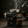 thumbnail image 1 of Taza térmica de acero inoxidable para amantes de los coches | Aislamiento al vacío de doble pared | Diseño con motor V12 y V6 | Vaso de viaje reutilizable para bebidas frías y calientes, 1 of 8