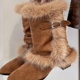 thumbnail image 2 of WAVSUF Women's Plus Size Mid Calf Boots Wide Width Mid Heel Fleece Warm Pointed Toe Winter Suede Casual Boots Brown 6.5, 2 of 5