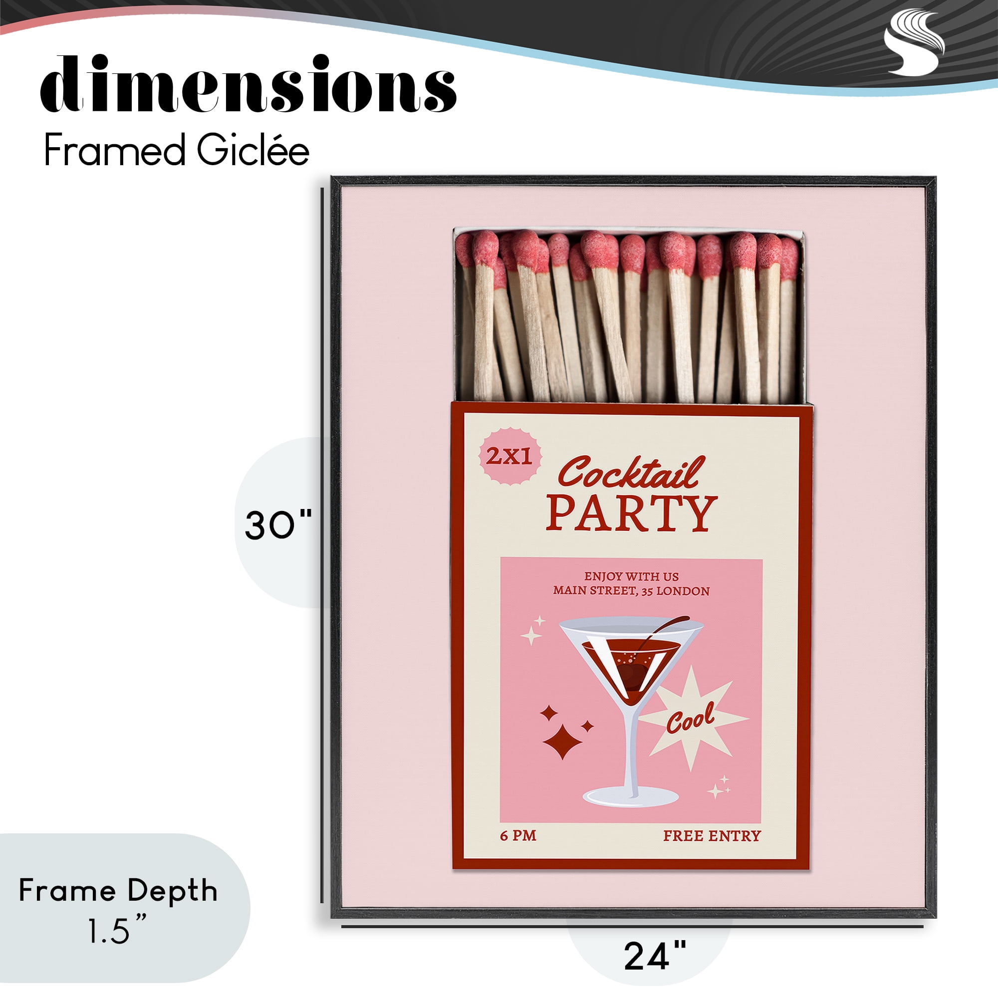 Stupell Industries Cocktail Party Matchbox Black Framed Giclee Art, design by CAD Designs
