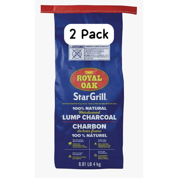 Royal Oak Grill Étoile 100 % Bois Dur Naturel pour Barbecue et Charbon de Bois 4-Kg, Lot de 2