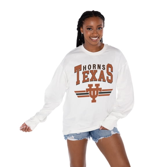 Women's Gameday Couture White Texas Longhorns Oversized Swift Strike Long Sleeve T-Shirt