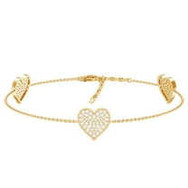 Lab Grown Diamond Heart Chain Bracelet for Women - Ideal For Gift, 14K Yellow Gold, 7.0 inches