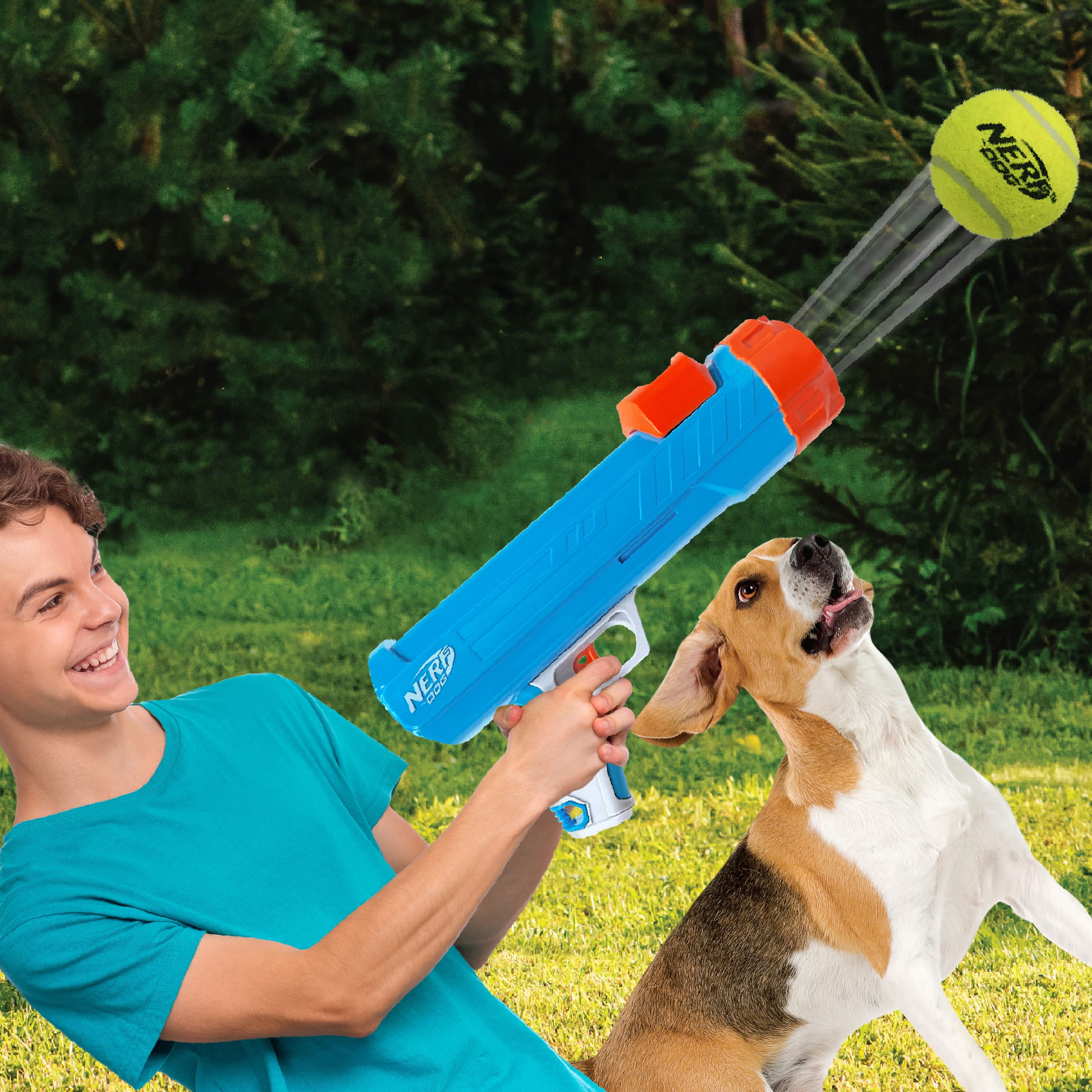 NEW NERF 16in Tennis Ball Blaster with 3 Tennis Balls Dogs Fetch Pets  Sealed