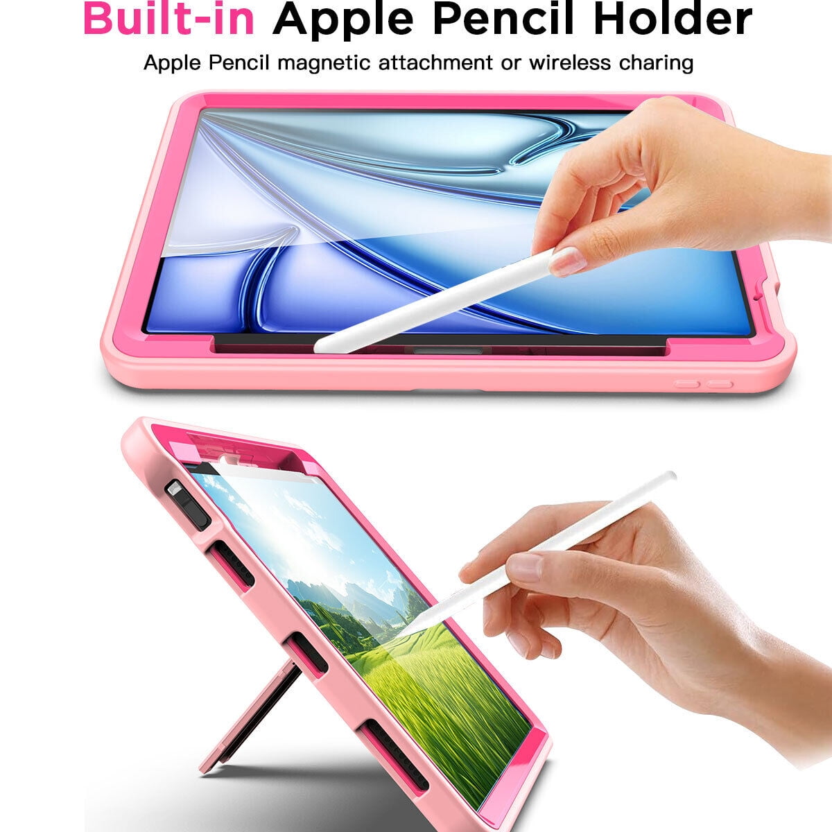 AICase For iPad Air 11-inch M2 (2024), iPad Air 5th 4th Generation 10.9 inch 2022 2020 Case with Pencil Holder,Heavy Duty Shockproof Stand Cover Screen Protector