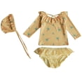 thumbnail image 1 of Sun Protection Swimsuit for Girls, Long Sleeve One-Piece with Matching Swim Hat, Polyester Fabric, UPF 50+, for Beach and Pool Use, Yellow, 1 of 8