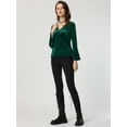 thumbnail image 2 of Blusa de terciopelo con cuello en V para mujer Verde oscuro M, 2 of 6
