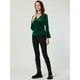 thumbnail image 2 of Blusa de terciopelo con cuello en V para mujer Verde oscuro S, 2 of 6