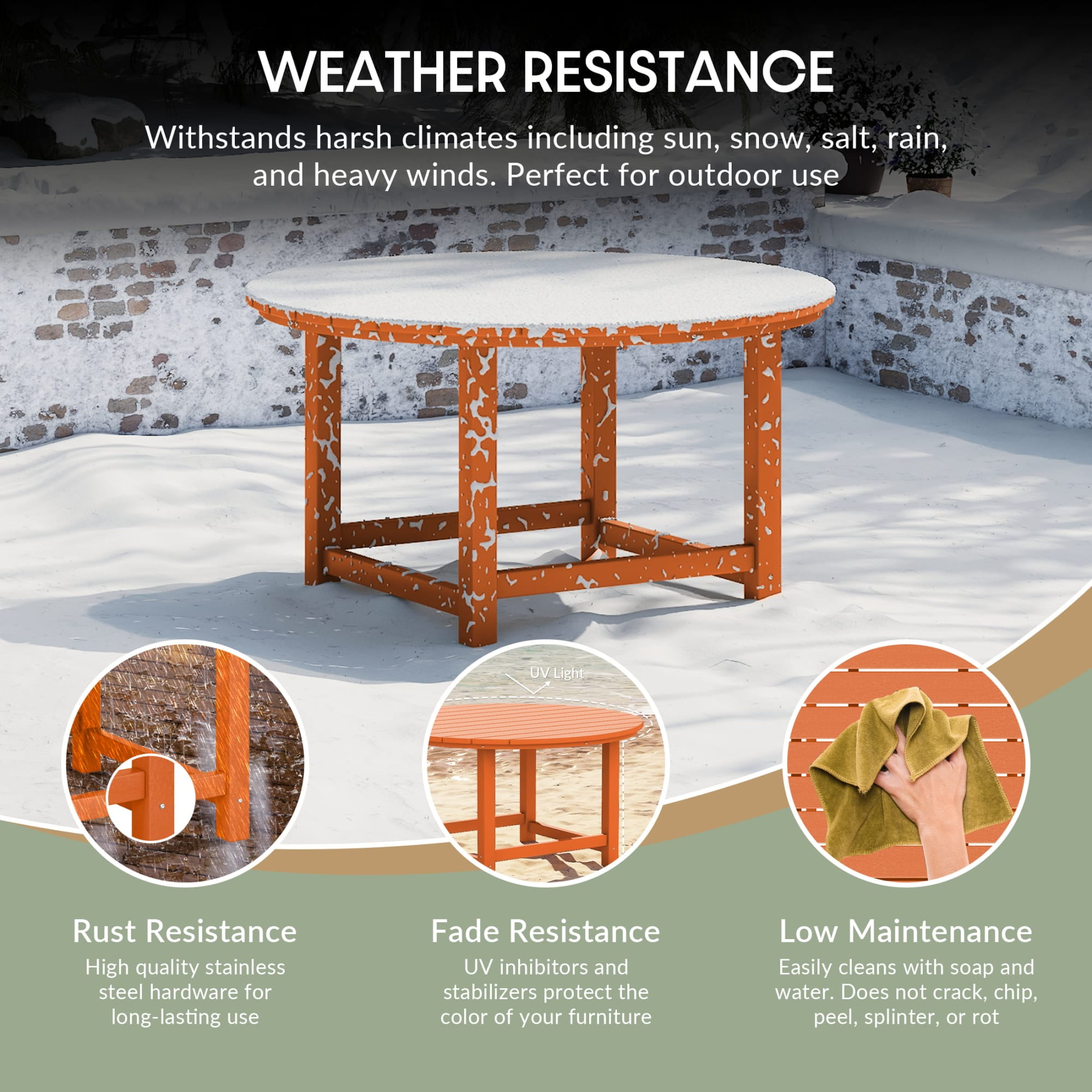 WestinTrends Malibu Low Outdoor HDPE Round Patio Coffee Table, Orange