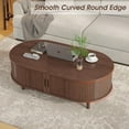 thumbnail image 4 of Alohappy Oval Coffee Table, Mid Century Modern Coffee Table with Sliding Tambour Door, Fluted Center Table with Hidden Storage, Curved Profile Dining Table for Living Room, Home Office,Walnut, 4 of 9