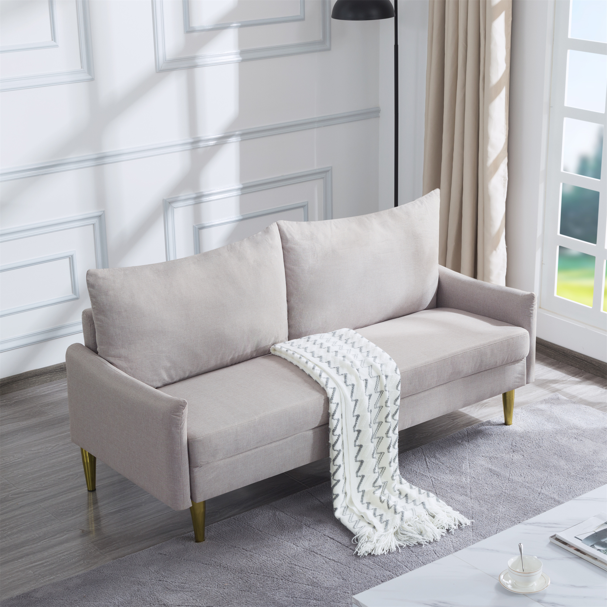 Aukfa 2-Seater Loveseat, Modern Love Seat Couch for Living Room, Beige