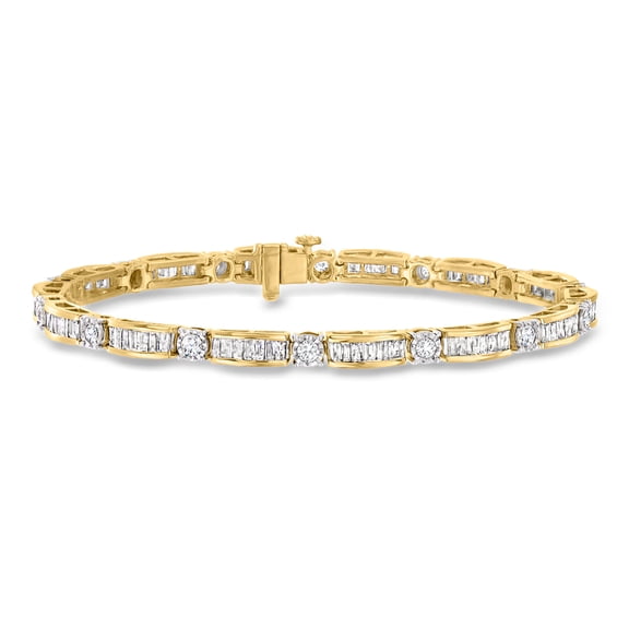 Ross-Simons 3.00 ct. t.w. Baguette and Round Diamond Bracelet in 18kt Gold Over Sterling, Women's, Adult