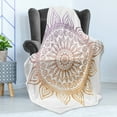 thumbnail image 4 of Mandala Soft Flannel Fleece Throw Blanket, Ornamental Sun Shape Floral with an Ombre Effect Illustration, Cozy Plush for Indoor and Outdoor Use, 70" x 90", Pale Orange Amber, by Ambesonne, 4 of 5