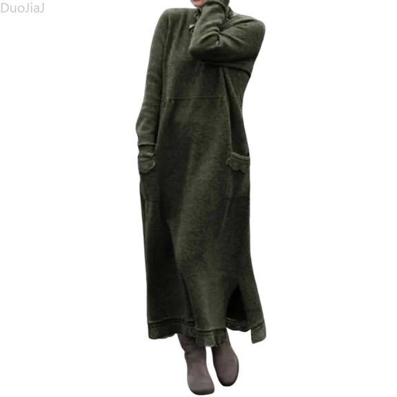 DuoJiaJ Womens Lace Dress, Crew Neck Loose Long Sleeve Dresses Green S-5XL