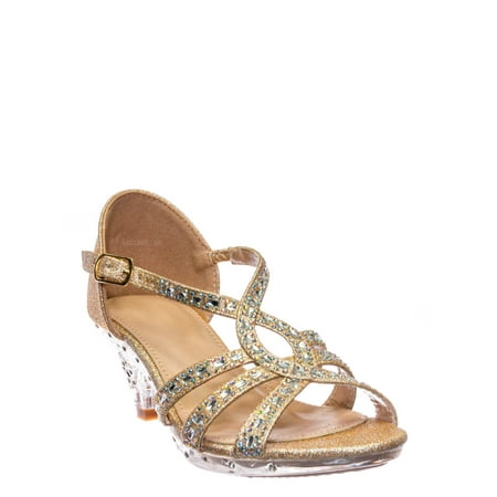 

Lyla6 Girls Rhinestone Crystal Sandal- Childrens Open Toe Glass Heel Sandals
