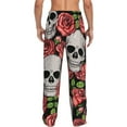 thumbnail image 3 of Balery Men'S Skull And Roses Pants,Sleepwear Pants,Pajama Pants,Pj Bottoms Drawstring And Pockets-Small, 3 of 9