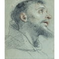 thumbnail image 2 of Marco Benefial 12x14 Black Ornate Wood Framed Double Matted Museum Art Print Titled: Study of the Head of Saint Francis (1720), 2 of 5