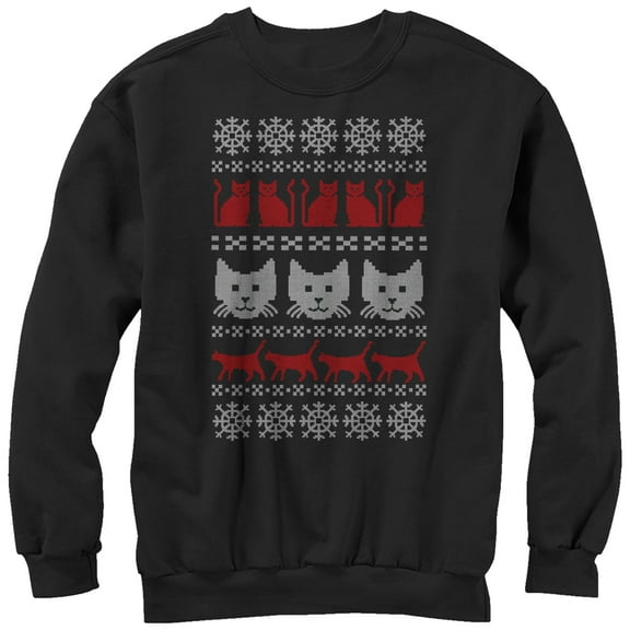 Men's Lost Gods Ugly Christmas Cat Sweatshirt Black X Large