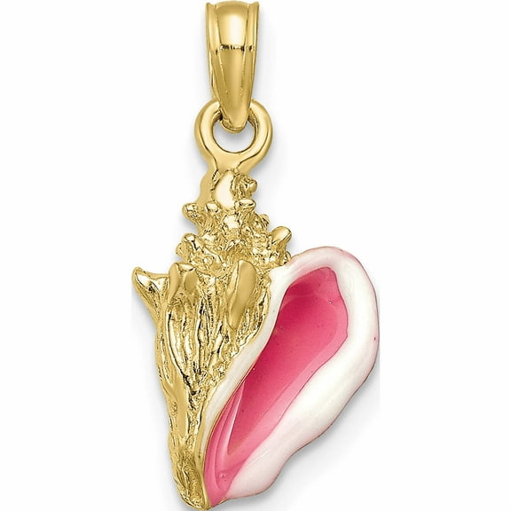 10K Yellow Gold Enameled 3-D Conch Shell Pendant (22 X 9) Made In Peru -Jewelry By Sweet Pea