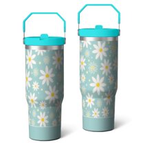 30 Oz Tumbler Mint Green Daisies Tumbler with Lid and Straw, Birthday Gift Cup for Friend Women Men Coffee Travel Mug Thanksgiving Day Halloween Christmas Gift Water Bottle