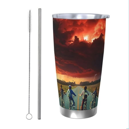 

Stranger Things Coffee Mug 20 Oz Insulated Stainless Steel Coffee Travel Mug | Vacuum Sealed Cartoon Design Bottle for Car & Gifts