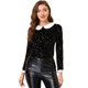 thumbnail image 1 of Allegra K Blusa de terciopelo con cuello Peter Pan y estampado de estrellas en contraste para mujer Negro L, 1 of 5