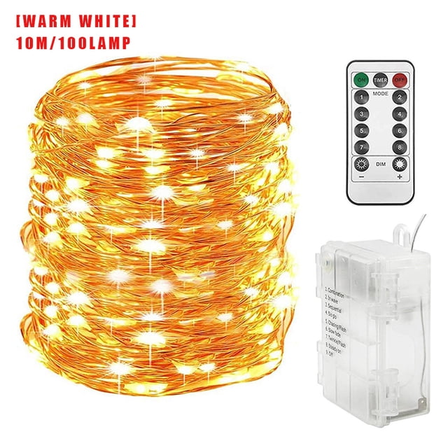 Cadena de luz LED a prueba de agua Oficina en casa Control remoto decorativo Temporizador Cadena de lámpara 10m 100LEDs Blanco cálido Vogacara HA001502-06