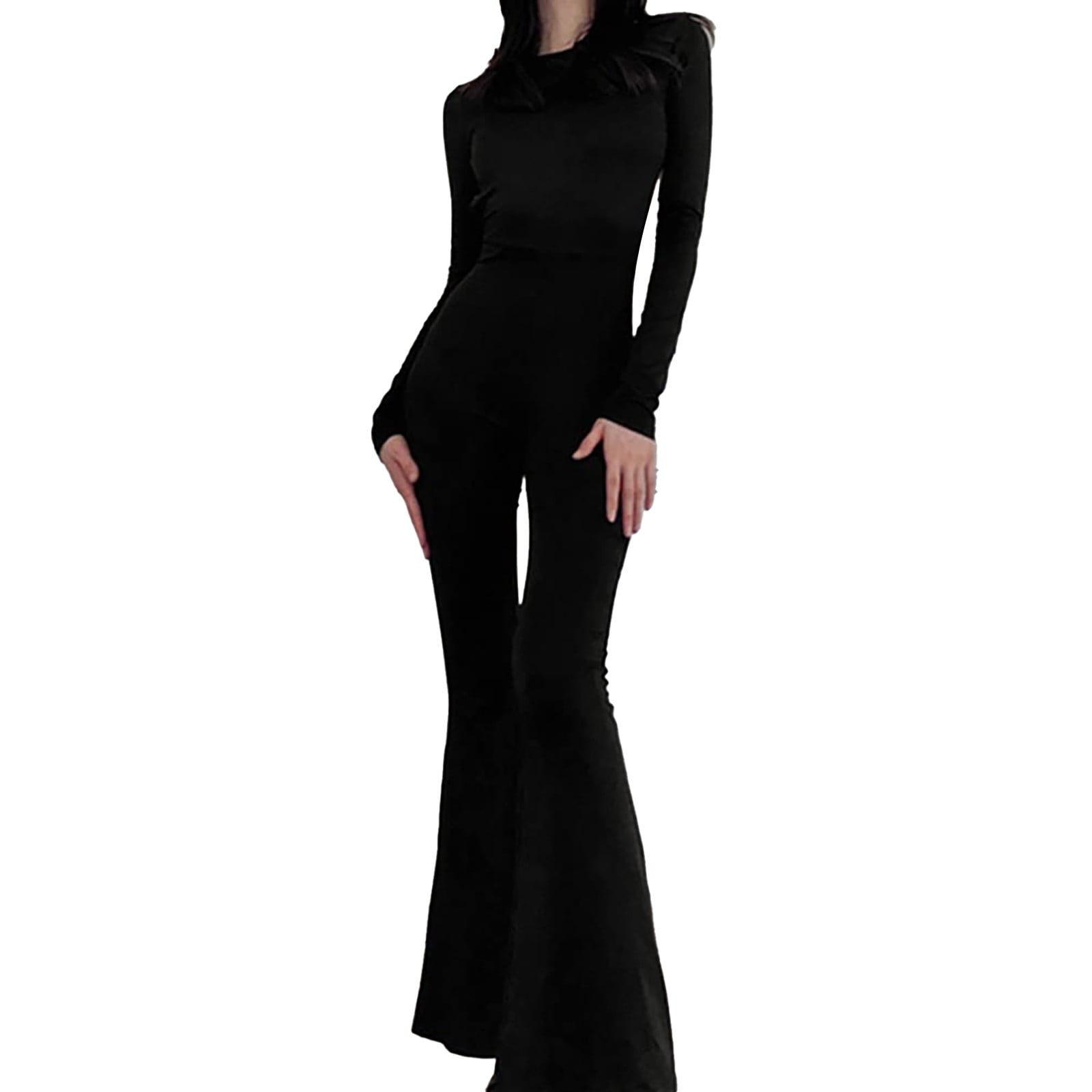 nsendm Womens Pants Female Adult Romper with Skirt Overlay Juniors Women s Long Sleeved Backless Slim Straight Wide Leg Casual Jumpsuit for Women