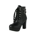 thumbnail image 2 of Pejock Women's Ankle Boots Retro Thick Heel High Heel Boots Plus Size Zipper Booties Mid Calf Booties Chunky High Heel Pull On Design Western Boots Walking Combat Boots Winter Warm Boots, 2 of 3