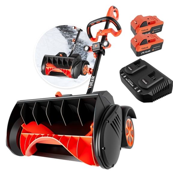 VOLTASK 48V 16-inch Cordless Snow Shovel with Wheels,Electric Snow Blower with LED Lights, 2 Batteries & Dual Quick Charger Included for Driveway