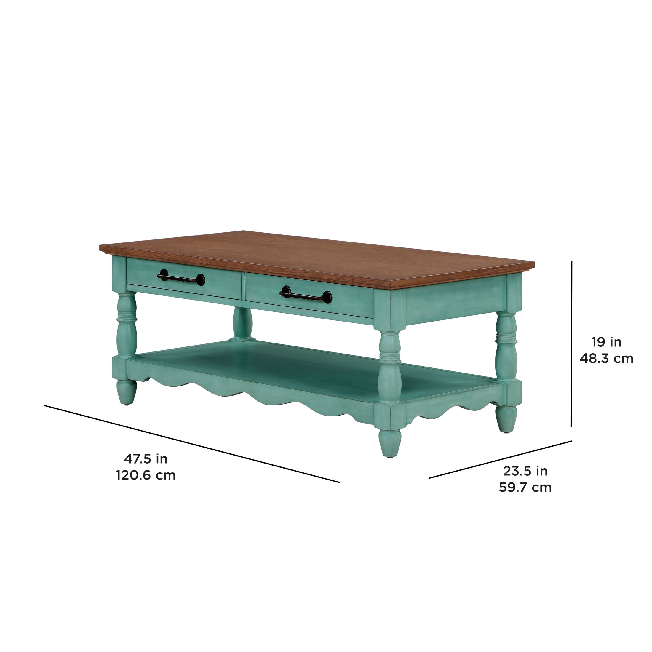 The Pioneer Woman Helen Coffee Table Made With Solid Wood Frame, Teal