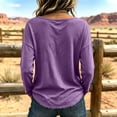 thumbnail image 5 of Linen Tops for Women Summer Raw Trim Long Sleeve Frayed Vintage Shirts Lightweight Dressy Crew Neck Flowy Blouses Purple M, 5 of 5