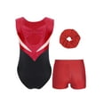 thumbnail image 4 of Haitryli Gymnastics Leotard for Girls Shiny Rhinestones Ballet Dance Unitard with Shorts Hair Band Set Burgundy 10, 4 of 7