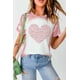 thumbnail image 3 of ABPHQTO Camiseta de manga corta con estampado blanqueado en forma de corazón de leopardo rosa para mujer, 3 of 5