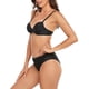 thumbnail image 3 of Traje de baño para mujer, traje de baño de dos piezas con tirantes finos, Color puro, fruncido, transpirable, con aros, acolchado, Bikini, traje de baño negro S, 3 of 6