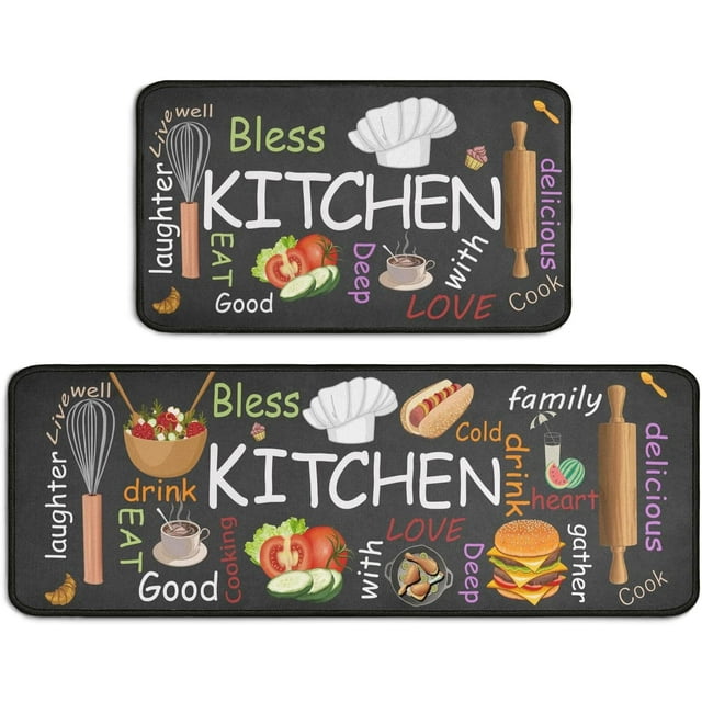 Colorful Kitchen Mats for Floor Set of 2,Anti Fatigue Mats for Kitchen Floor, Comfort Standing Cooking Kitchen Rugs and Mat, Non-Slip Washable Cushioned Anti Fatigue Rug, 17X 47 + 17X 30