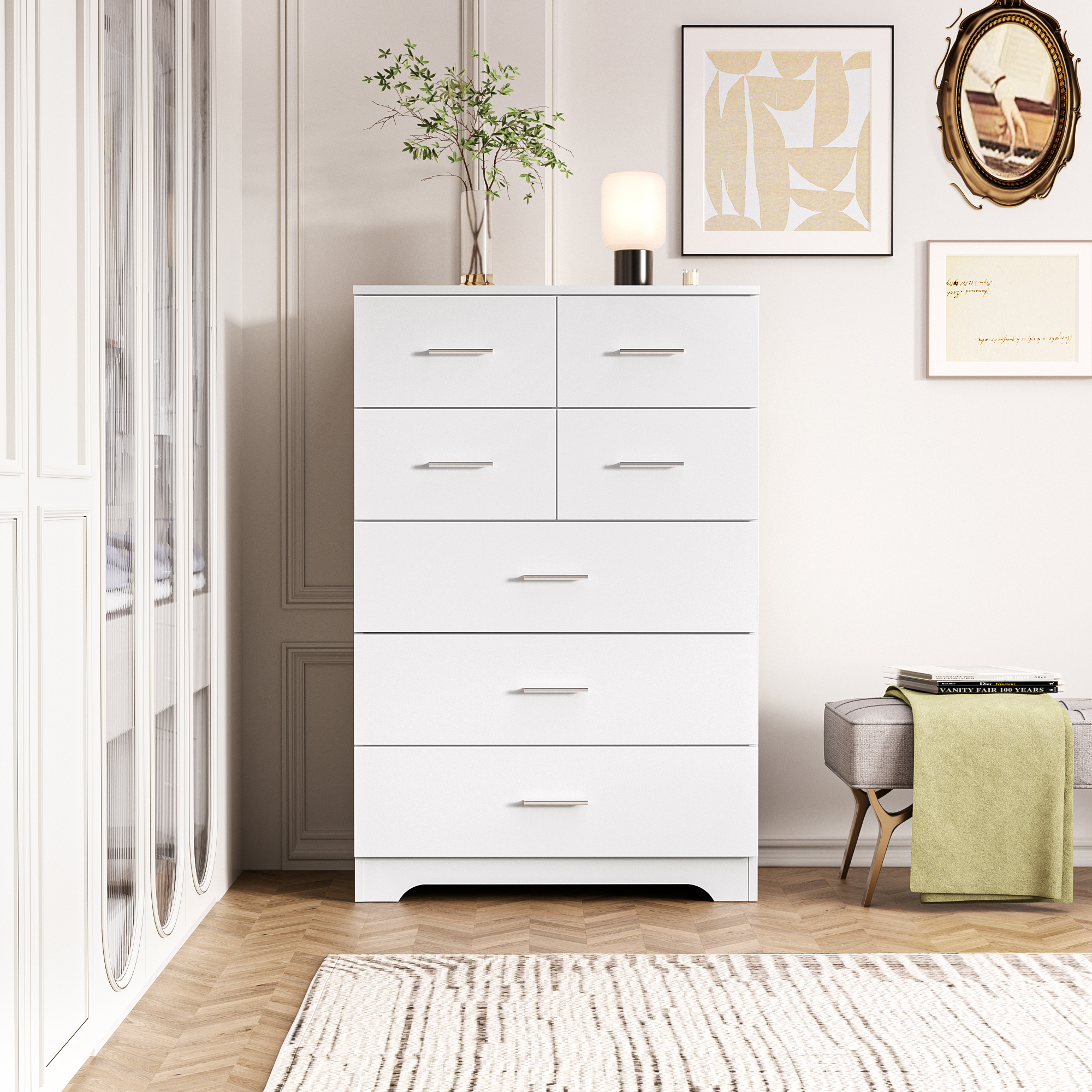 7-Drawer Storage Cabinet with Built-In Outlet Durable Organizer for Bedroom, Living Room, Office