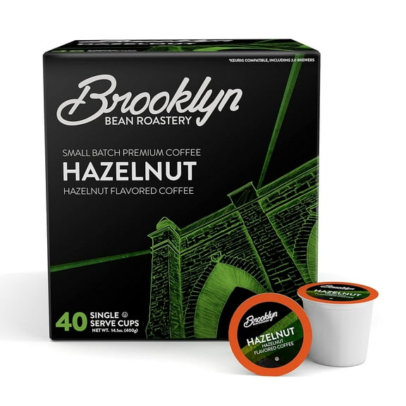 Brooklyn Bean Roastery Hazelnut Coffee Pods for Single-Serve Coffee Brewers, 40-Pack