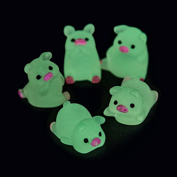 1" Bulk 24 Pieces Mini Glow-in-the-Dark Resin Pigs Assortment