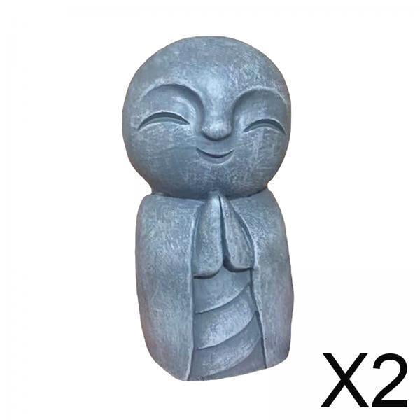 2x Buda Japonés Monje Feliz Con Las Manos Entrelazadas En Oración Mini Estatua