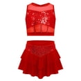 thumbnail image 2 of iiniim Girls 2 Piece Sequin Gym Ballet Lyrical Jazz Dance Outfit Sleeveless Crop Top with Layered Skirt Red 10, 2 of 7
